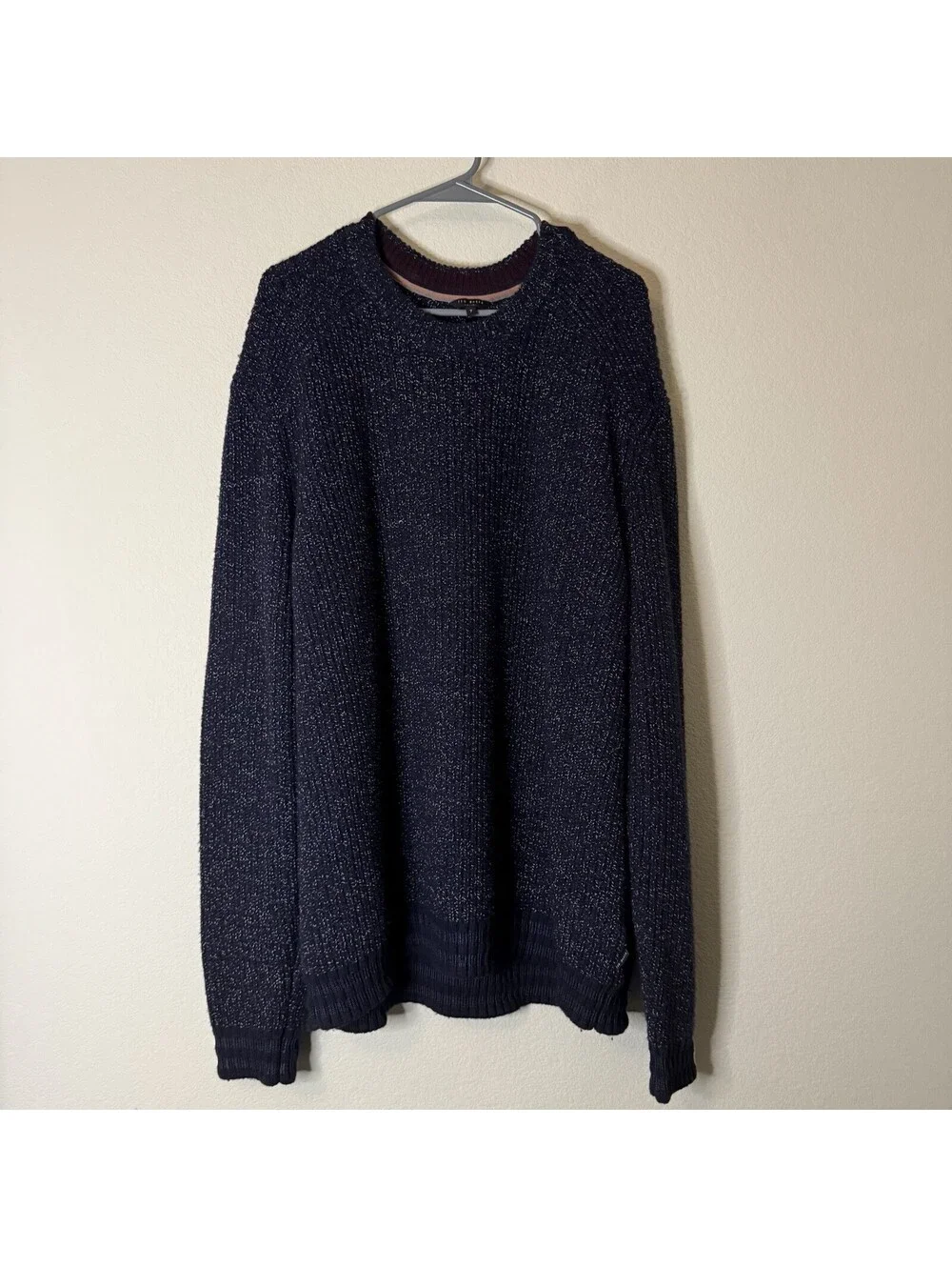 Ted Baker London Mens Size 7 Navy Blue Chunky Knit Wool Blend Crewneck Sweater
